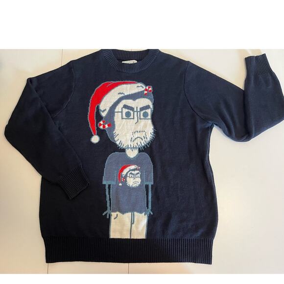 Tipsy Elves Grumpy Santa Wearing  Ugly Christmas Sweater Size XXL Navy Party - Picture 1 of 6